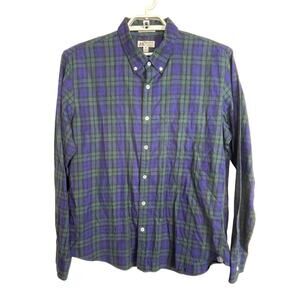 J. Crew Thomas Mason Men’s Shirt XL Slim Fit Plaid Green Blue Button Long Sleeve